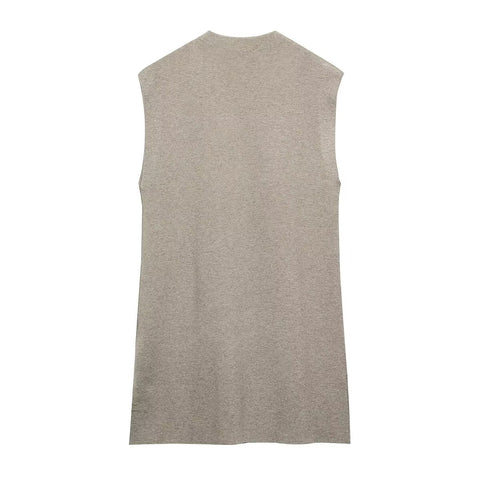 Women French Suit Sleeveless Round Neck Pullover Side Slit Sweater High Waist Casual Pants