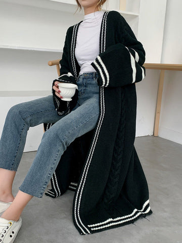 Urban Loose Cardigan-Mantel mit Streifen in Kontrastfarbe 
