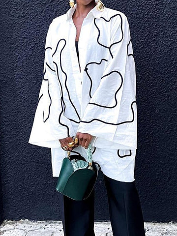 Blusas y camisas de manga larga sueltas con botones y estampados con solapa 