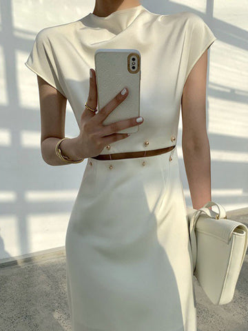Vestidos midi de corte A con cintura alta, aberturas desmontables y cuello alto 