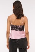 Lace Color Block Satin Backless Cami Top