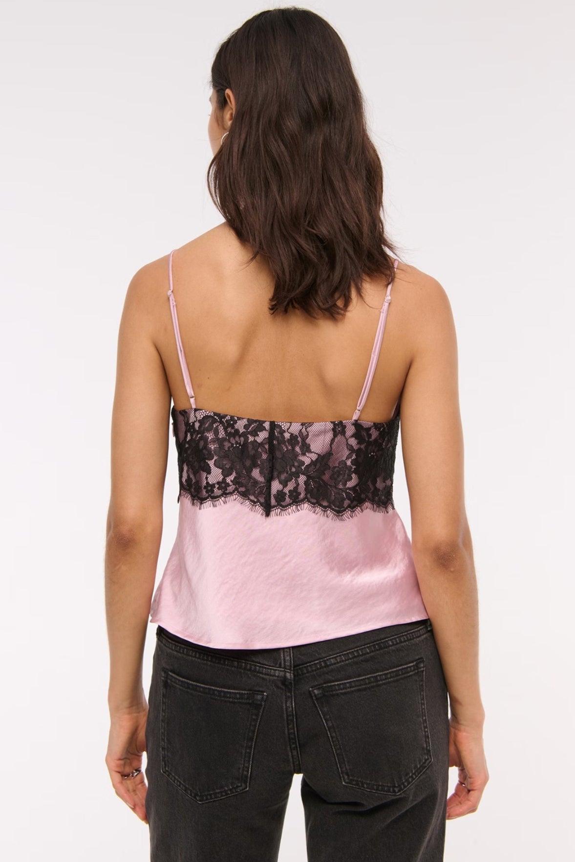 Lace Color Block Satin Backless Cami Top