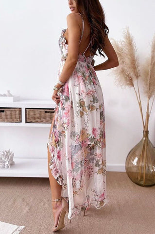 Vestido midi alto bajo con estampado floral