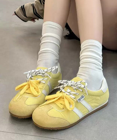 Gelbe Schuhe für Plattfüße, Wildleder, modisch, zum Schnüren 