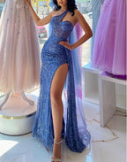 Unique One Shoulder Appliques Sleevless Prom Evening Formal Dress