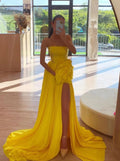 A-Linien-Kleid, trägerlos, hochgeschlitzt, plissiert, ärmellos, ärmellos, langes Ballkleid 