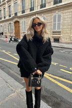 Solid Patchwork Chunky Fluffy Turtleneck Sweater