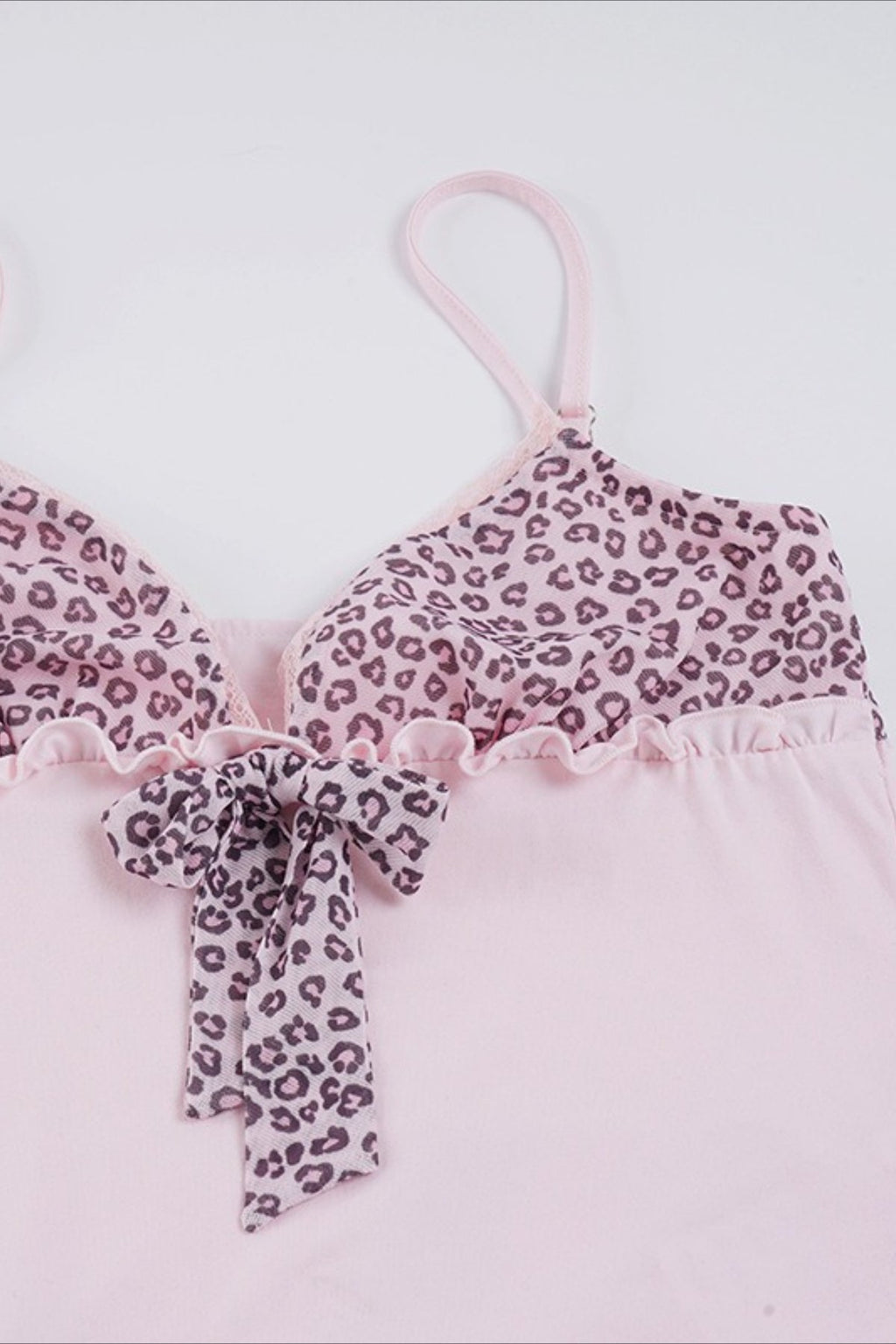 Sweet Leopard Patchwork Bow Lace Cami Top