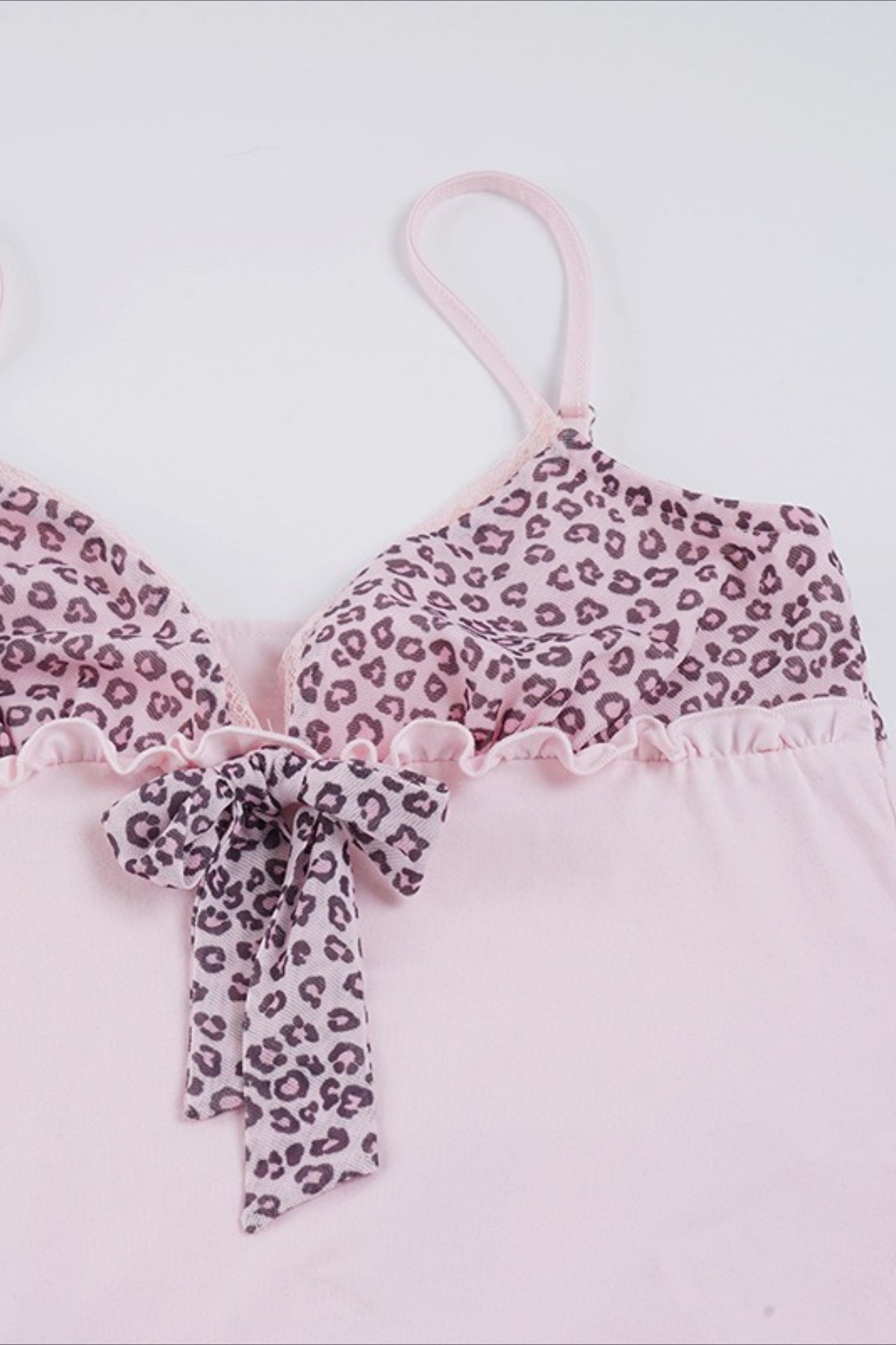 Sweet Leopard Patchwork Bow Lace Cami Top