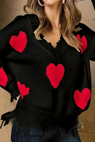 Lässiger Pullover mit V-Ausschnitt und Quastenkontrast 