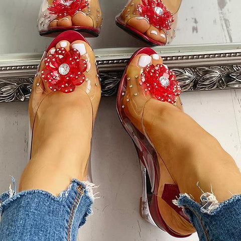 Yellow Slingback Flower Rhinestone Sandals
