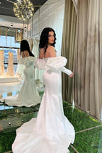 Strapless  Mermaid Prom Dress Lace-Up Back Detachable Sleeves