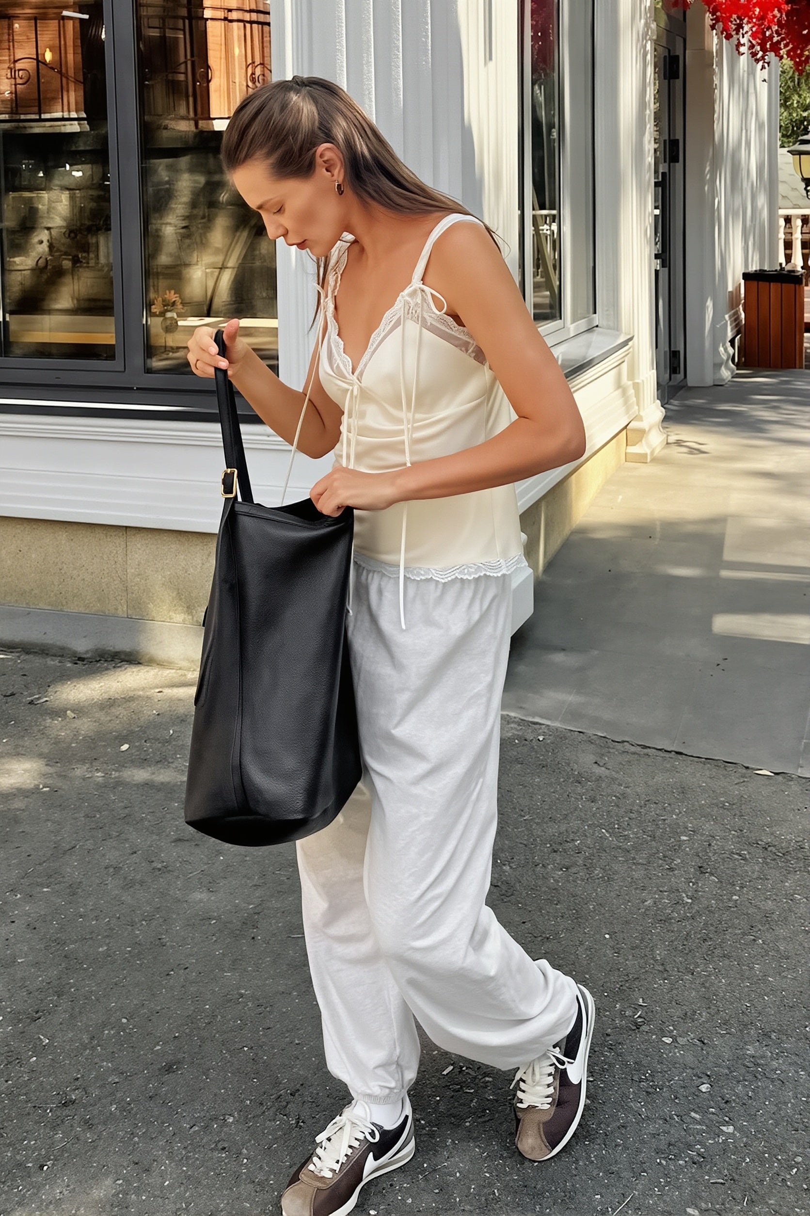 Chic V Neck Lace Up Cinched Cami Top
