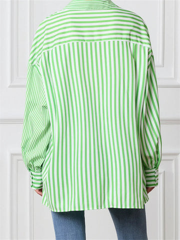 Blusa de botones con patchwork a rayas 