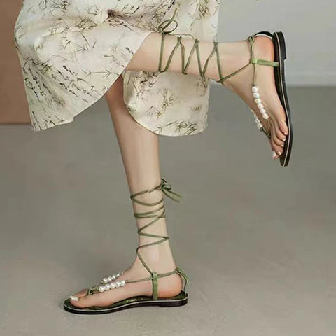 Sandalias Rome con punta de clip para mujer, zapatos planos con cuentas, moda de verano 2024, nuevas zapatillas de diseñador, tendencia informal, chanclas para mujer 