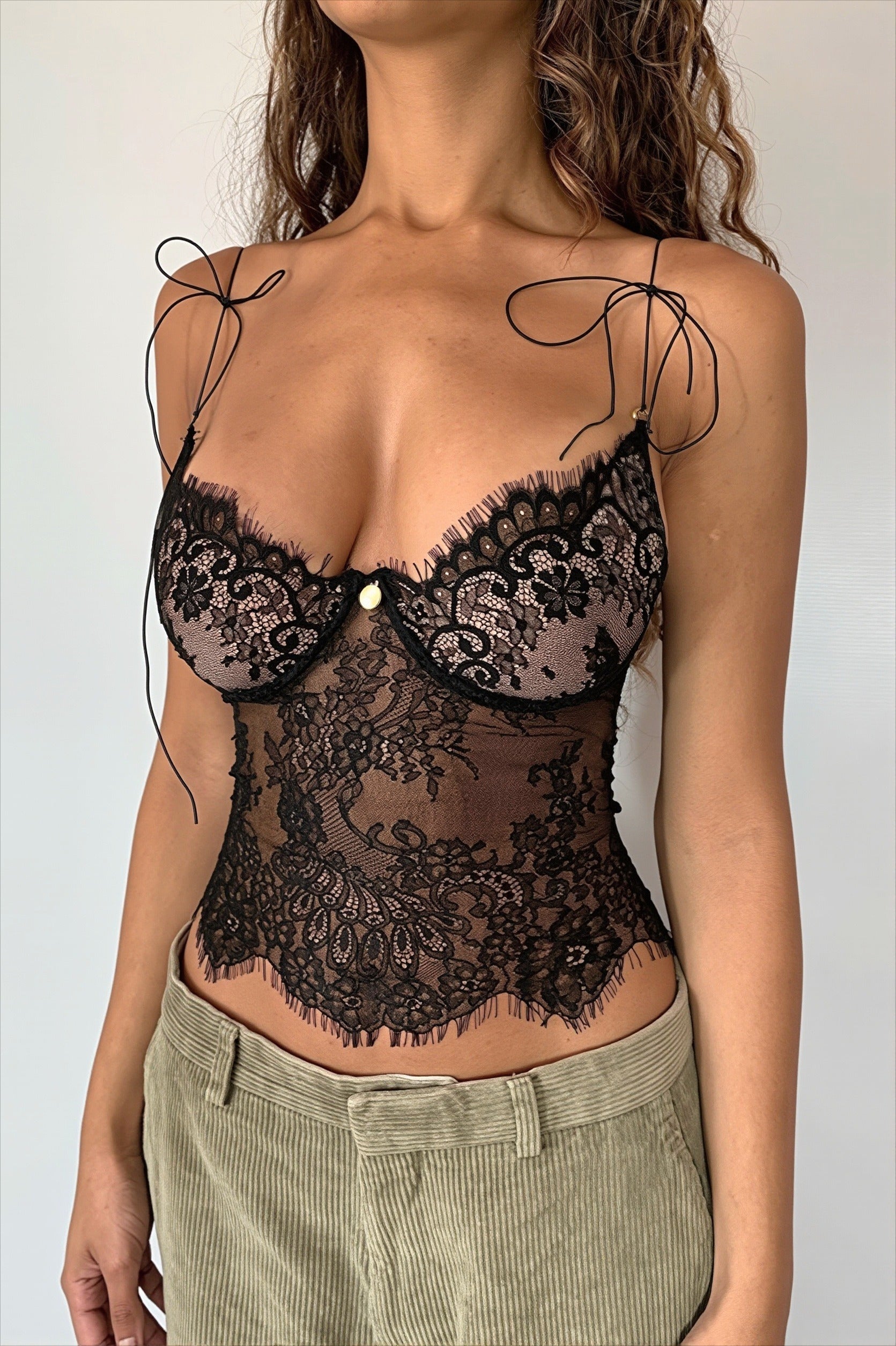 Sheer Lace V Neck Sexy Cami Top