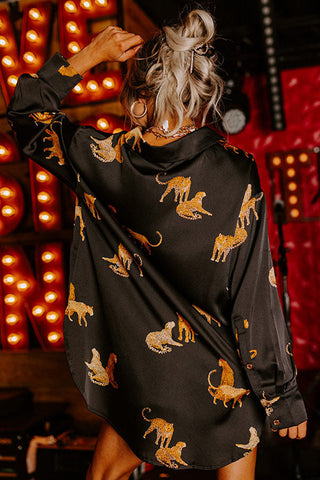 Autumn Solid Color Satin Long Sleeve Cardigan – Women's Thin Personalized Animal Print Shirt