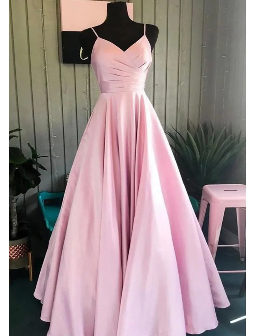 A-Linien-Abendkleid, minimalistisches Kleid, formelles Hochzeitsgastkleid, bodenlang, ärmellos, V-Ausschnitt, Brautjungfernkleid, Stretch-Satin, rückenfrei 