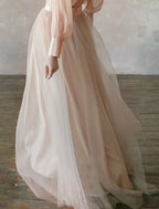 Zweiteiliges Ballkleid im Empire-Stil, formelles Abendkleid für Hochzeitsgäste, bodenlang, langärmelig, Stehkragen, Chiffon 