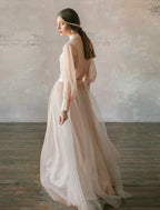 Zweiteiliges Ballkleid im Empire-Stil, formelles Abendkleid für Hochzeitsgäste, bodenlang, langärmelig, Stehkragen, Chiffon 