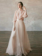 Zweiteiliges Ballkleid im Empire-Stil, formelles Abendkleid für Hochzeitsgäste, bodenlang, langärmelig, Stehkragen, Chiffon 