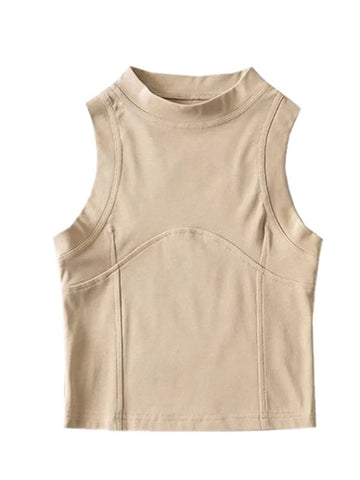 Nueva camiseta sin mangas con cuello redondo para mujer, camisola de verano lisa, sin espalda, sexy, a la moda, informal, de tubo, sin mangas, chaleco corto para mujer 