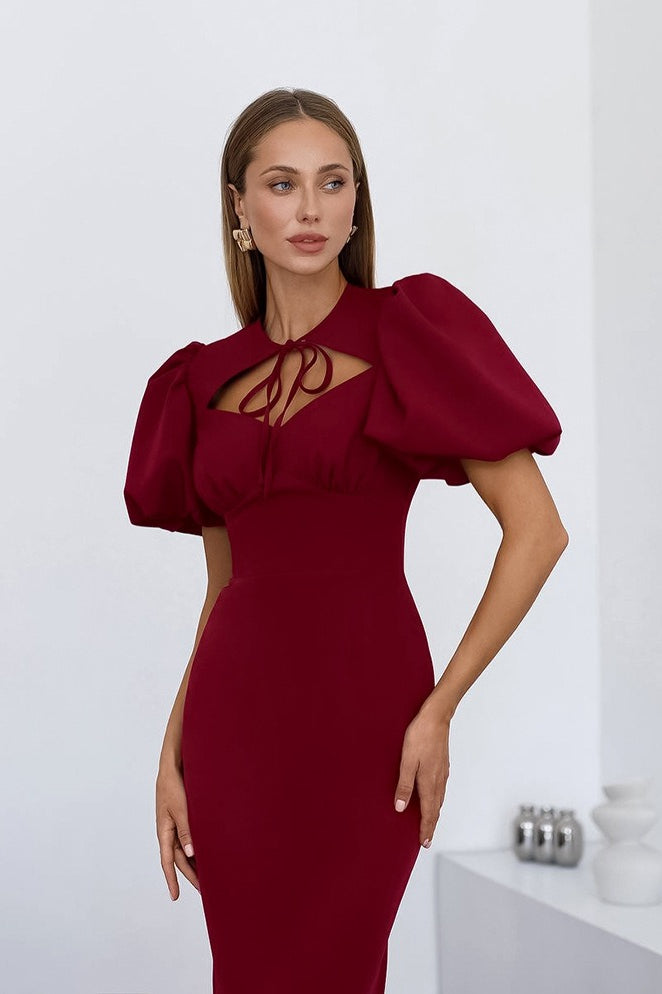 Elegant Sexy Puff Sleeve Bodycon Maxi Dress