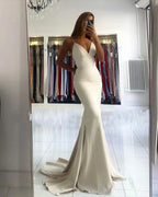 Simple style V-neck Mermaid Spaghetti Strap Evening Dress