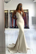 Simple style V-neck Mermaid Spaghetti Strap Evening Dress