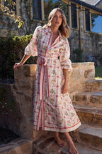 Linen Floral Tie Long Cardigan Boho Dress