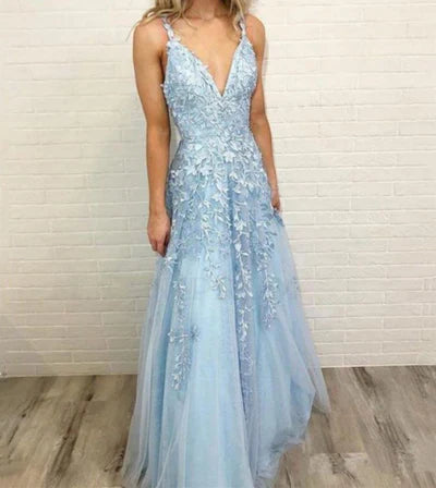 Spitzen-Abschlussballkleider Tiefer V-Ausschnitt A-Linie Lang Elegant Bodenlang Damen Abendkleider