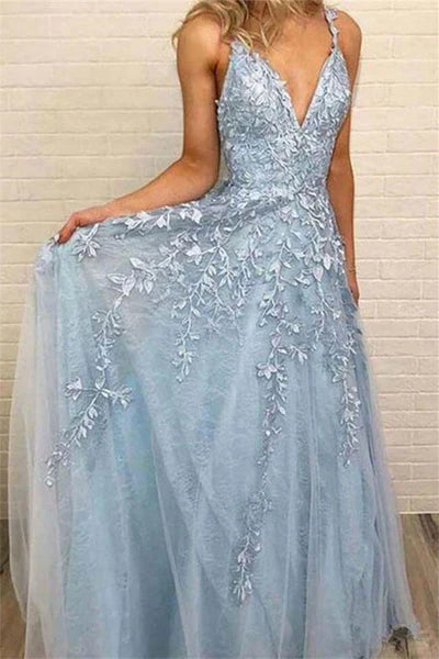 Spitzen-Abschlussballkleider Tiefer V-Ausschnitt A-Linie Lang Elegant Bodenlang Damen Abendkleider