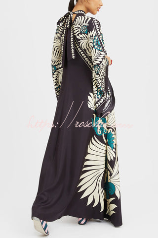 Shine The Light Unique Printed High Neck Bell Sleeve Loose Maxi Dress
