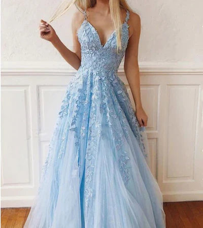 Spitzen-Abschlussballkleider Tiefer V-Ausschnitt A-Linie Lang Elegant Bodenlang Damen Abendkleider
