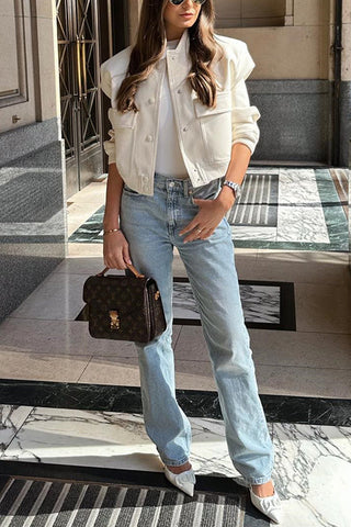 Meridress – Kurze Bomberjacke mit Knopfleiste und Taschen