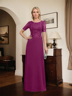 A-Linien-Kleid aus Chiffon mit Pailletten und Rundhalsausschnitt, bodenlang, für die Mutter der Braut