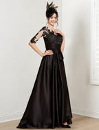 Vestidos para madre de la novia de corte A/princesa, con escote joya y largo hasta el suelo 