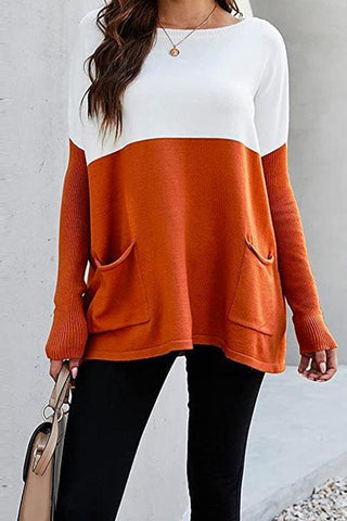 Meridress Color Block Knit Pullovers With Pockets