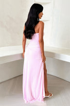 Solid Bandeau Slit Maxi Dress