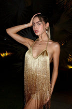 Sexy Tassel Patchwork Backless Vacation Mini Dress