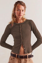 Slim Long Sleeve Ribbed Cardigan