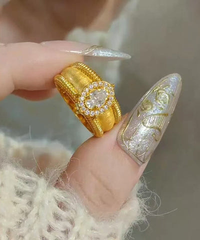 Anillos de huevo de paloma con circonitas doradas en plata fina de ley blanca 