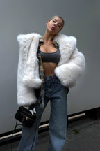 Hooded Faux Fox Fur White Short Coat