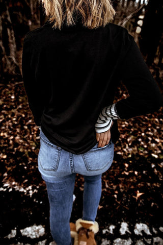 Tops de cuello alto con parches sólidos casuales de moda 