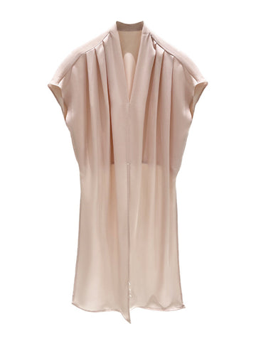 Loose Raglan Sleeve Knot Pleated Solid Color Split-Joint V-Neck Blouses&Shirts Tops