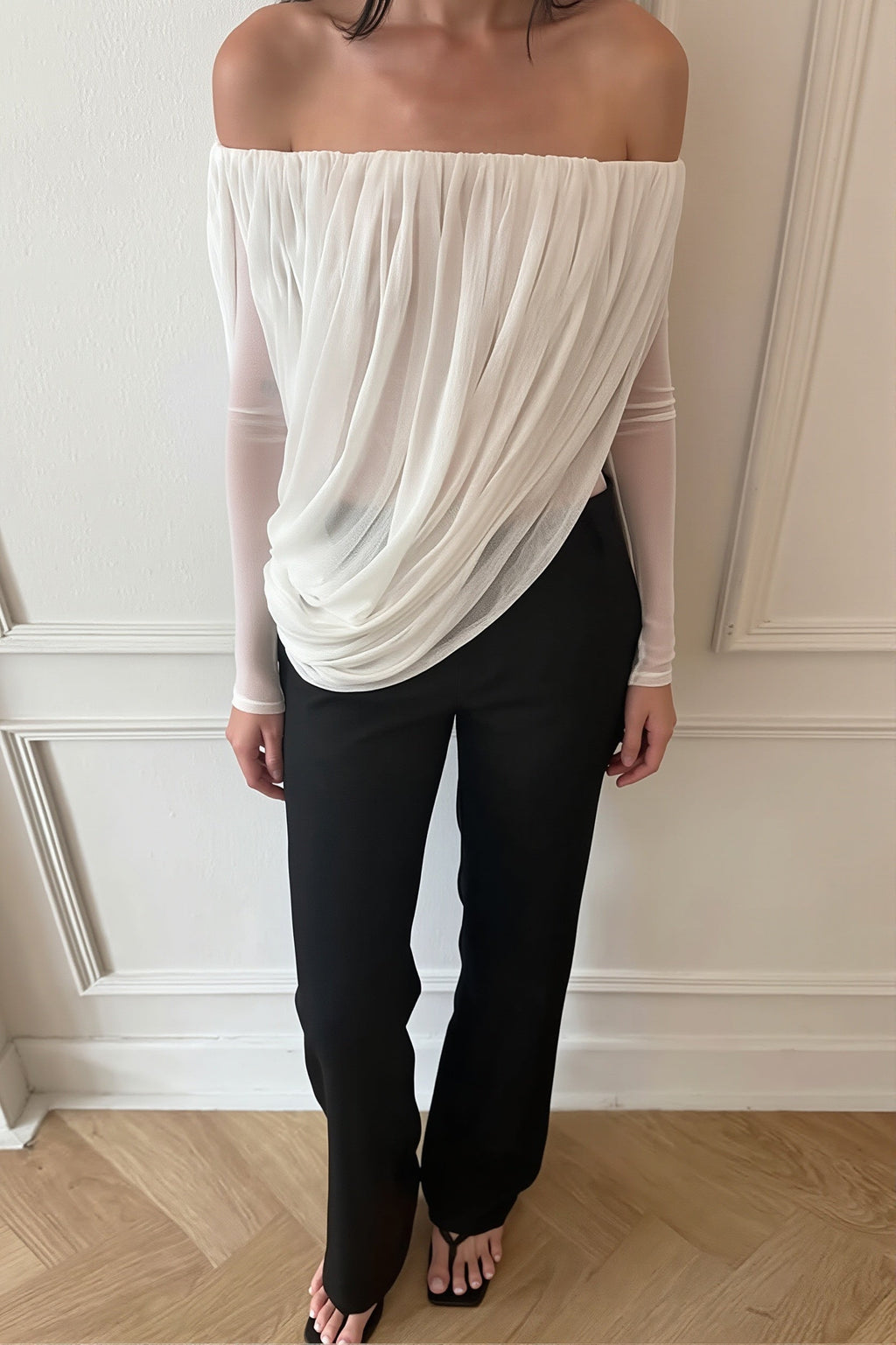 Off Shoulder Long Sleeve Ruched Strapless Sexy Blouse