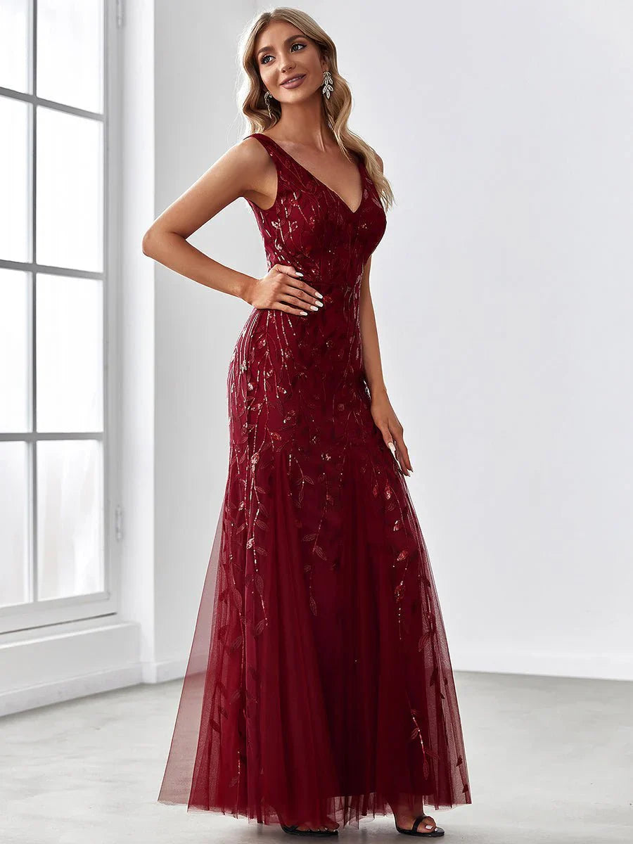 Sleeveless tulle and sequin trumpet mermaid dress