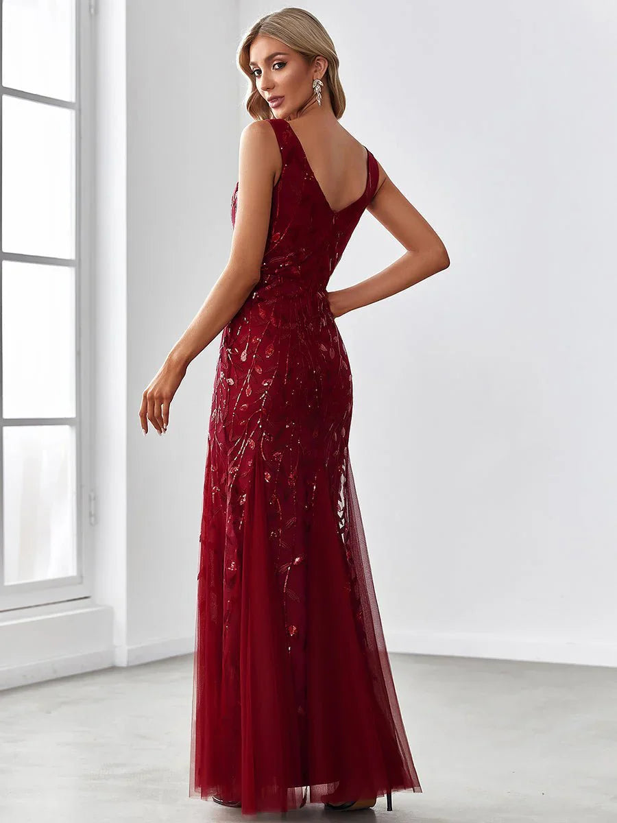 Sleeveless tulle and sequin trumpet mermaid dress