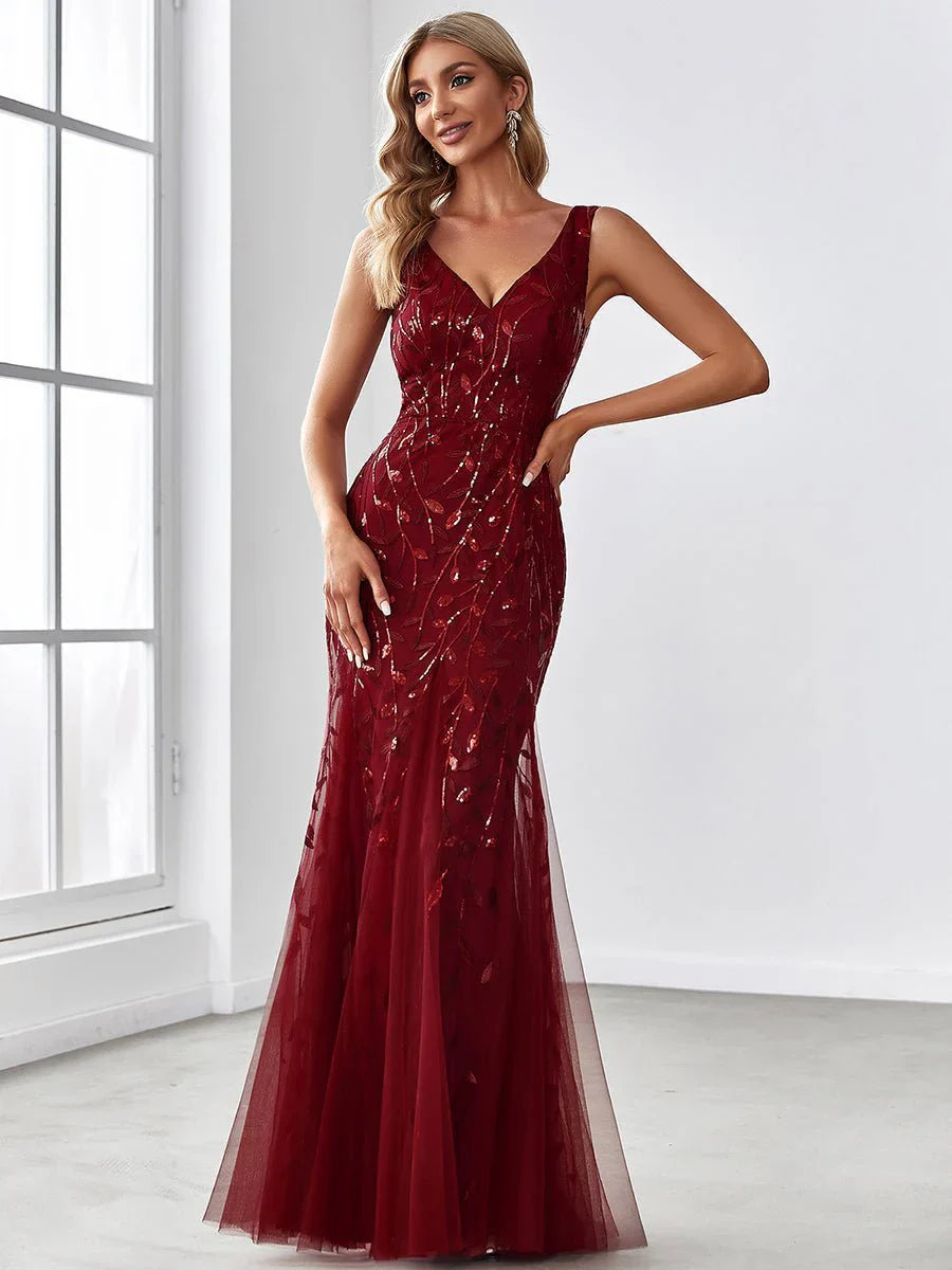 Sleeveless tulle and sequin trumpet mermaid dress