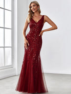 Sleeveless tulle and sequin trumpet mermaid dress